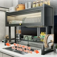 Home Dish Tableware Storage Cabinets Kitchen Sink Rack Sink Dustproof Cupboard Multifunction Kitchen Cabinets with Drain Rack W 1