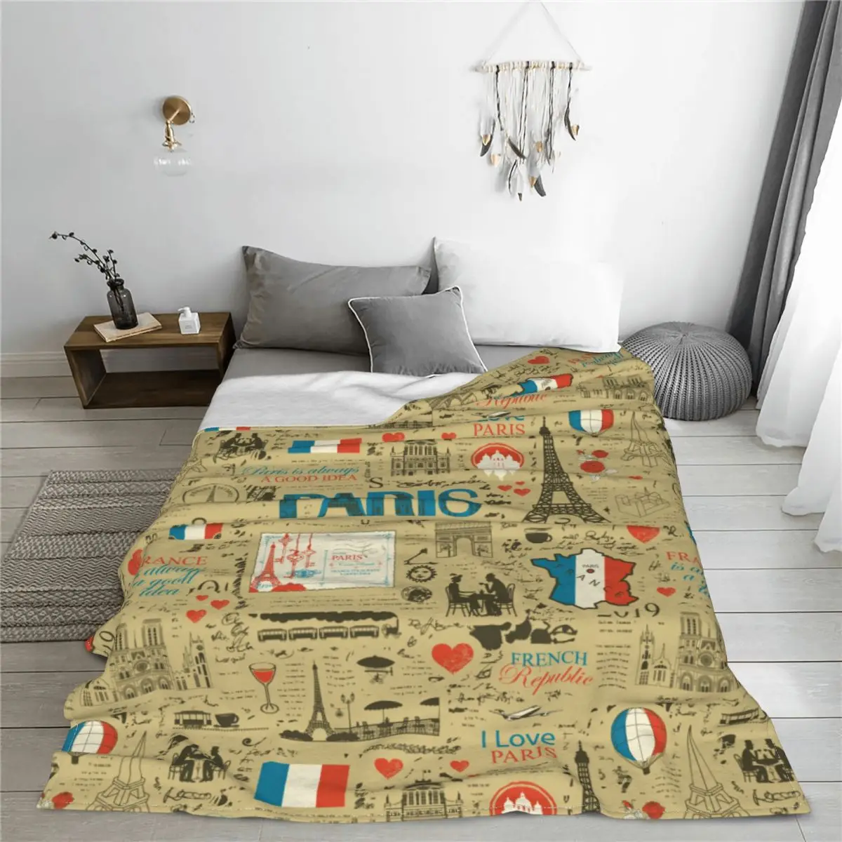 Retro France Paris French Map Flag Blanket Cover Flannel Throw Blankets