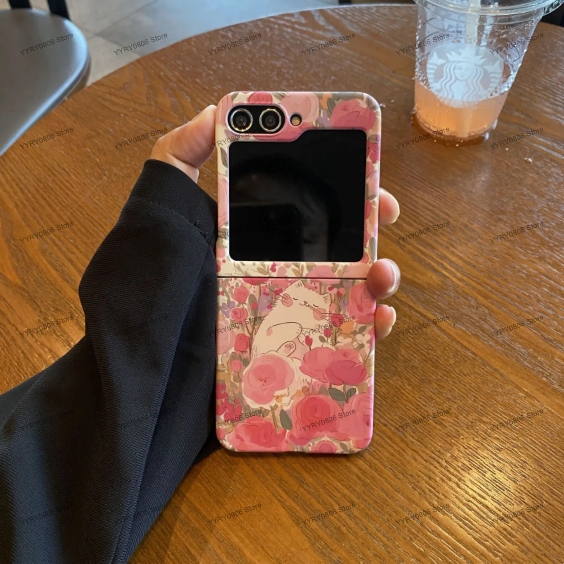 Cute Korean Rose Kitten Phone Case with Cherry Pendant Wristband