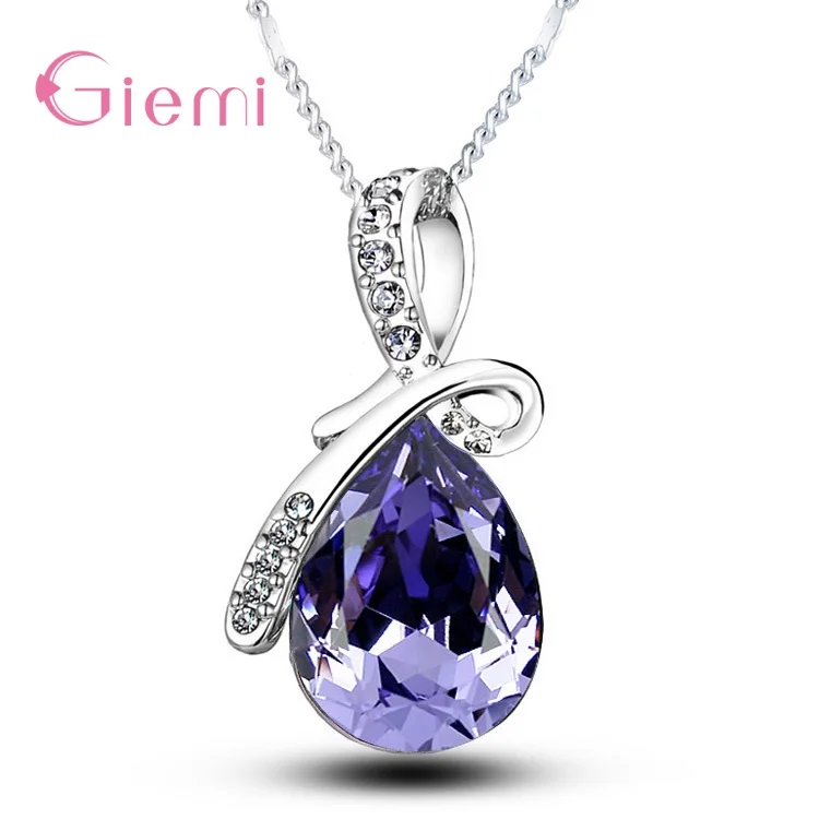 925 Sterling Silver Colorful Cubic Zirconia Waterdrop Pendant Necklace Women Girls Wedding Party Jewelry pendant necklace,silver necklace,silver pendant