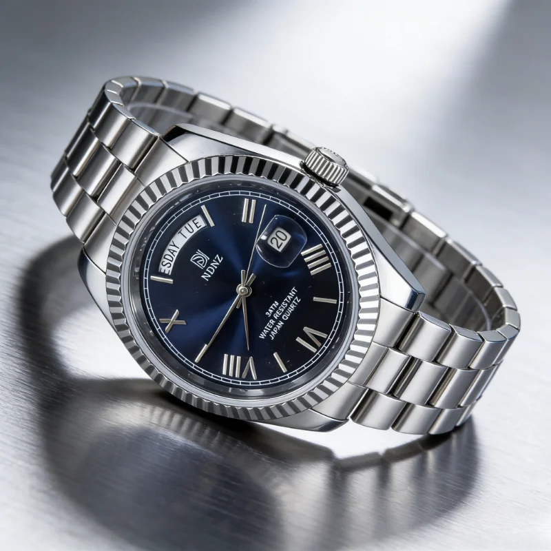 Elegant Waterproof Couple's Quartz Wristwatch with Date Function and Steel Strap