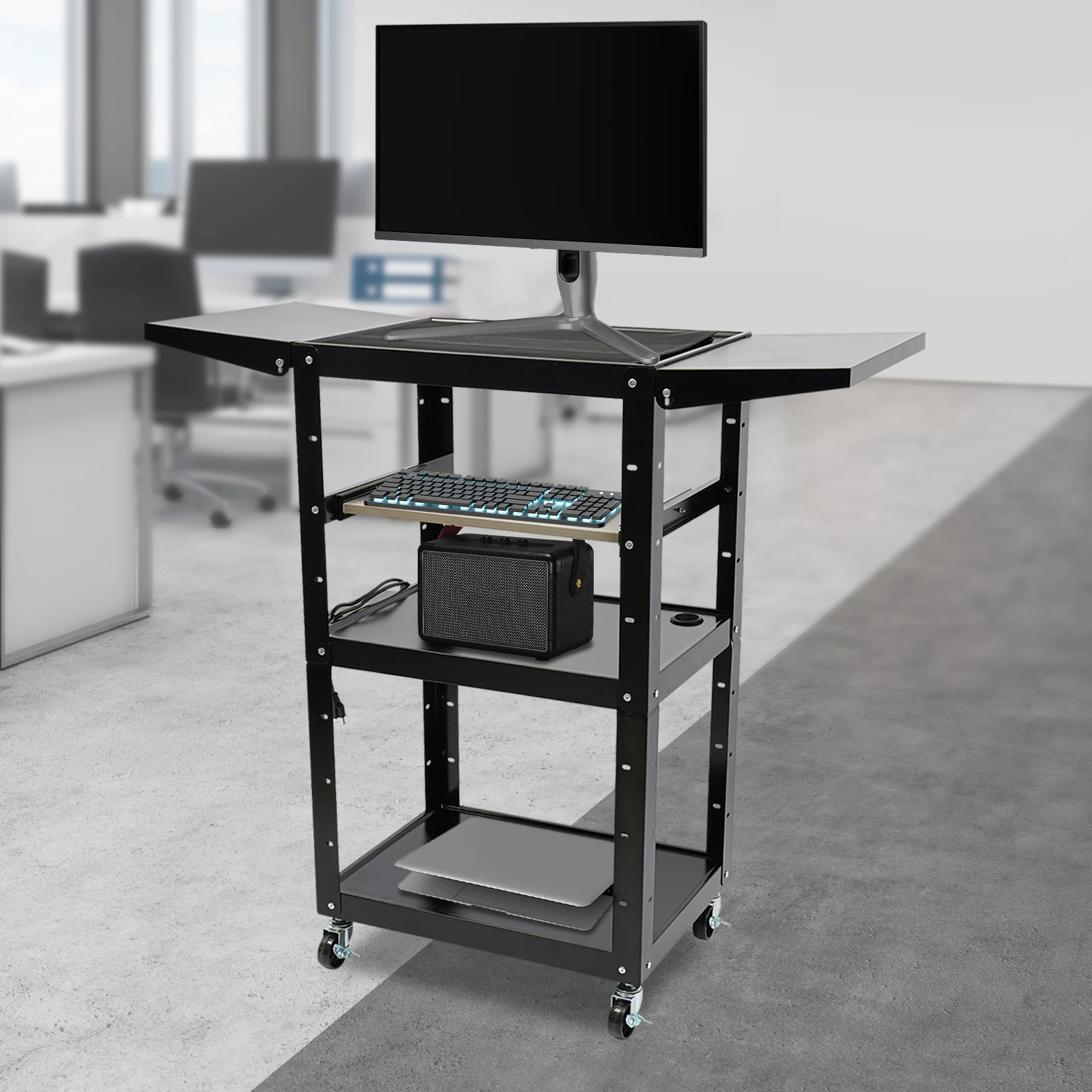 3 Tiers Computerized Mobile Cart Rolling Cart, Cart with Wheels, Heavy Duty Rolling Work Station 2