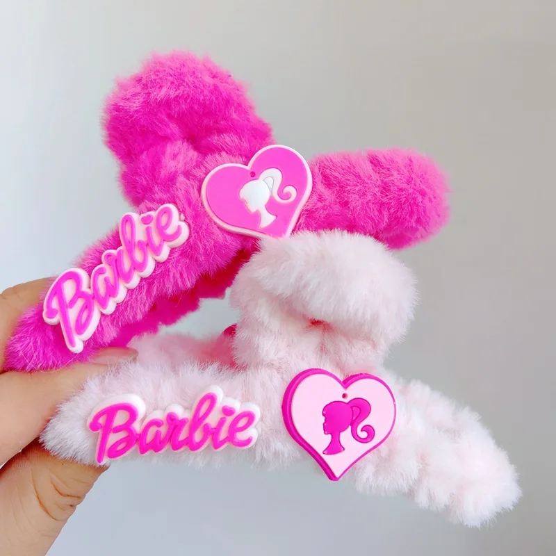 Kawaii Barbie Letter Plush Hair Clip Autumn Winter Pink Hairpin Cute Claw Clip Women Fashion Barrette Headwear Hair Accessories