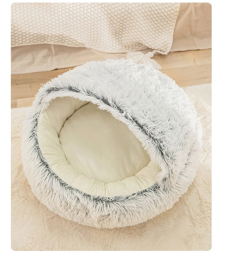 Title 9, Winter Long Plush Pet Cat Bed Round Cats Cushio...
