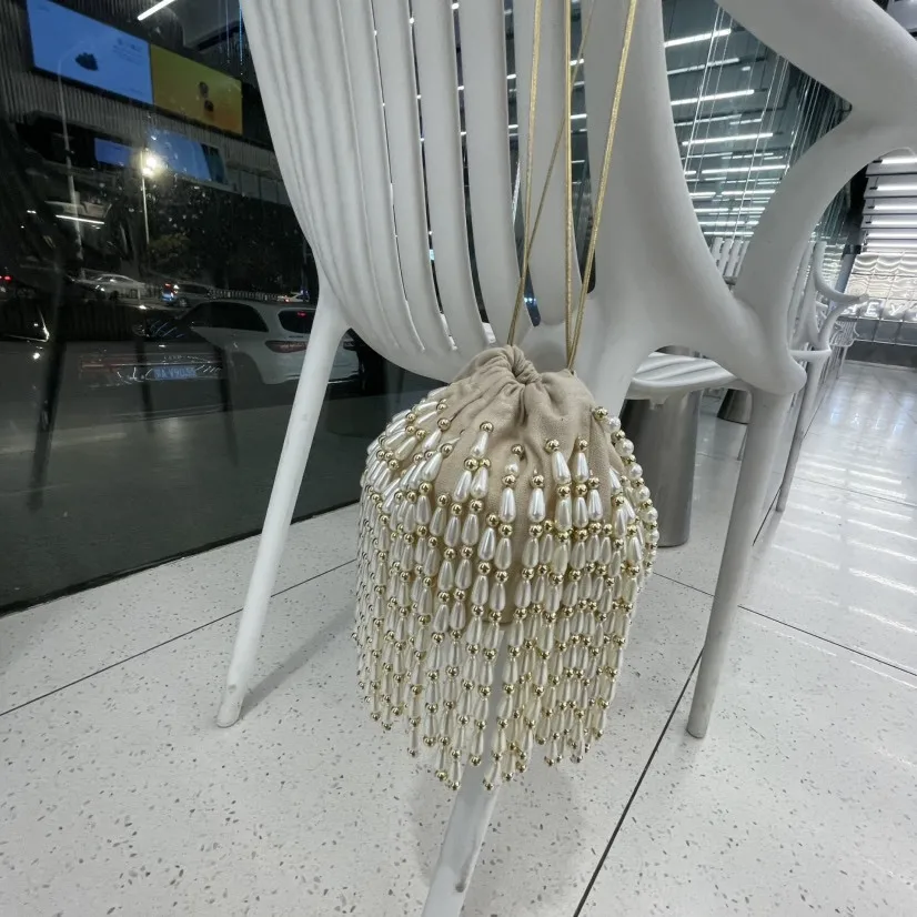 2025 New Woven Beaded Women Bag Irregular Pearl Silk Satin Handbag Evening Underarm Bag Single Shoulder Bag