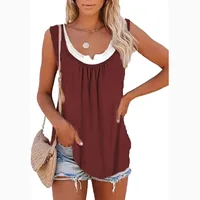 2024 summer new Europe and the United States women's blouse solid color patchwork sleeveless pleated vest T-shirt - Image 3