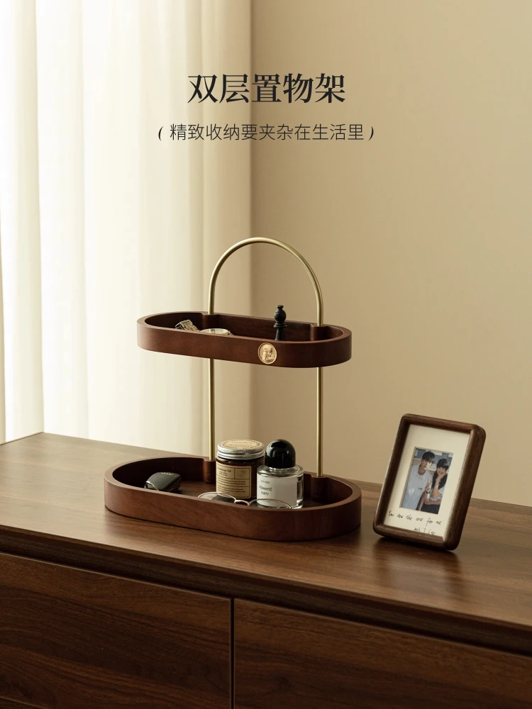 Cosmetics storage box, desktop perfume, lipstick rack, multi-layer solid wood dresser, skin care products, jewelry. 2
