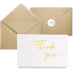 Elegant Thank You Card Set with Envelopes & Stickers (Gold)