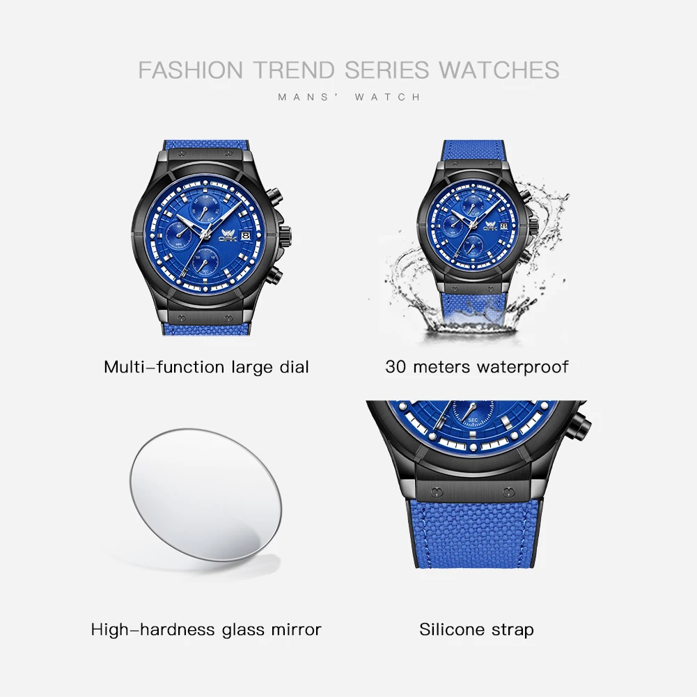 Fashion Men's Quartz Movement Watch with Multifunctional Large Dial and HD Night Display - Waterproof up to 30m