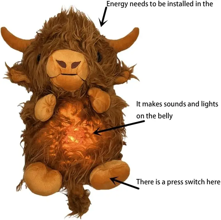 Soothing Snuggle Cute Highland Cow Stuffed,Soothing Breathing,Sleeping Cow Plush Toy with Breathing Action and Lighted Music