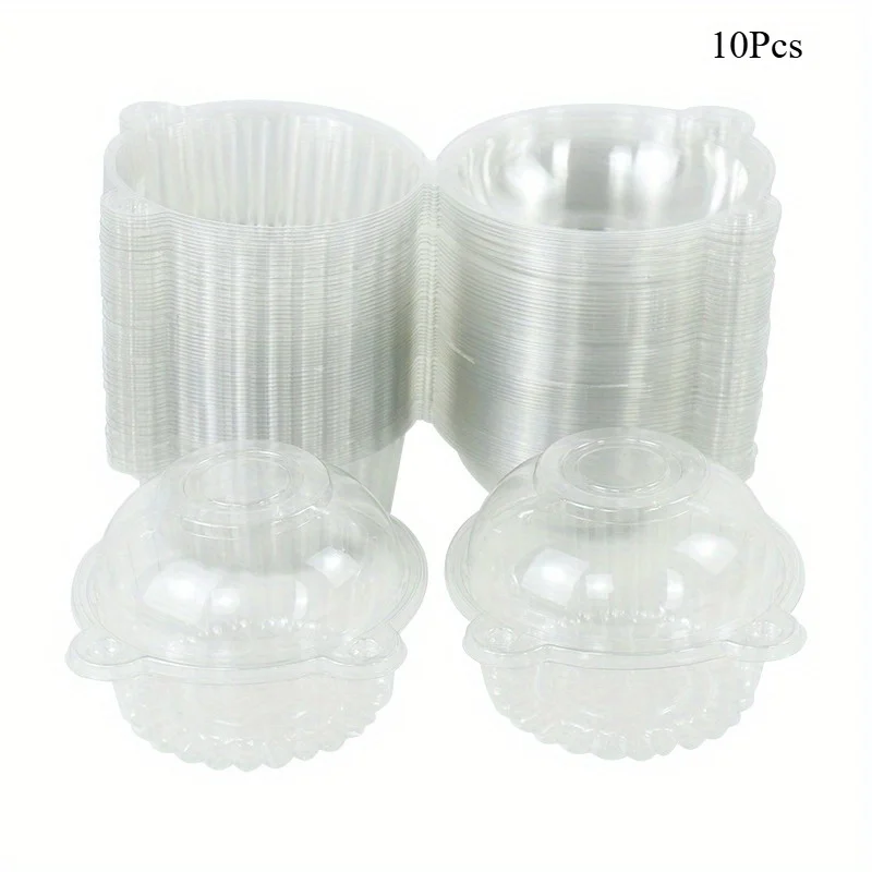 10/50/100 יחידות מיכלי קאפקייק אישיים עשויים מפלסטיק שקוף עם מכסי כיסוי לחתונה, יום הולדת וחג המולד