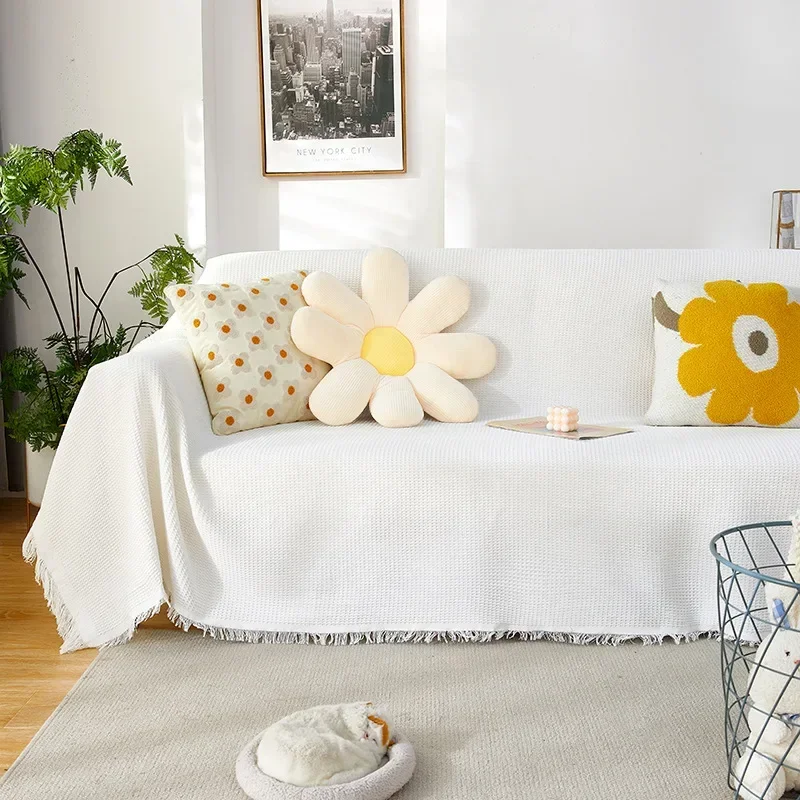 Woven Cotton Sofa Cover Blanket White Grey Sofa Towel for Living Room Furniture Decor Tapestry Couch Cover 3