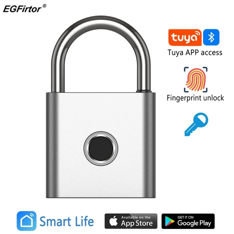 Egfirtor Waterproof Tuya Bluetooth Padlock Digits P55 Fingerprint