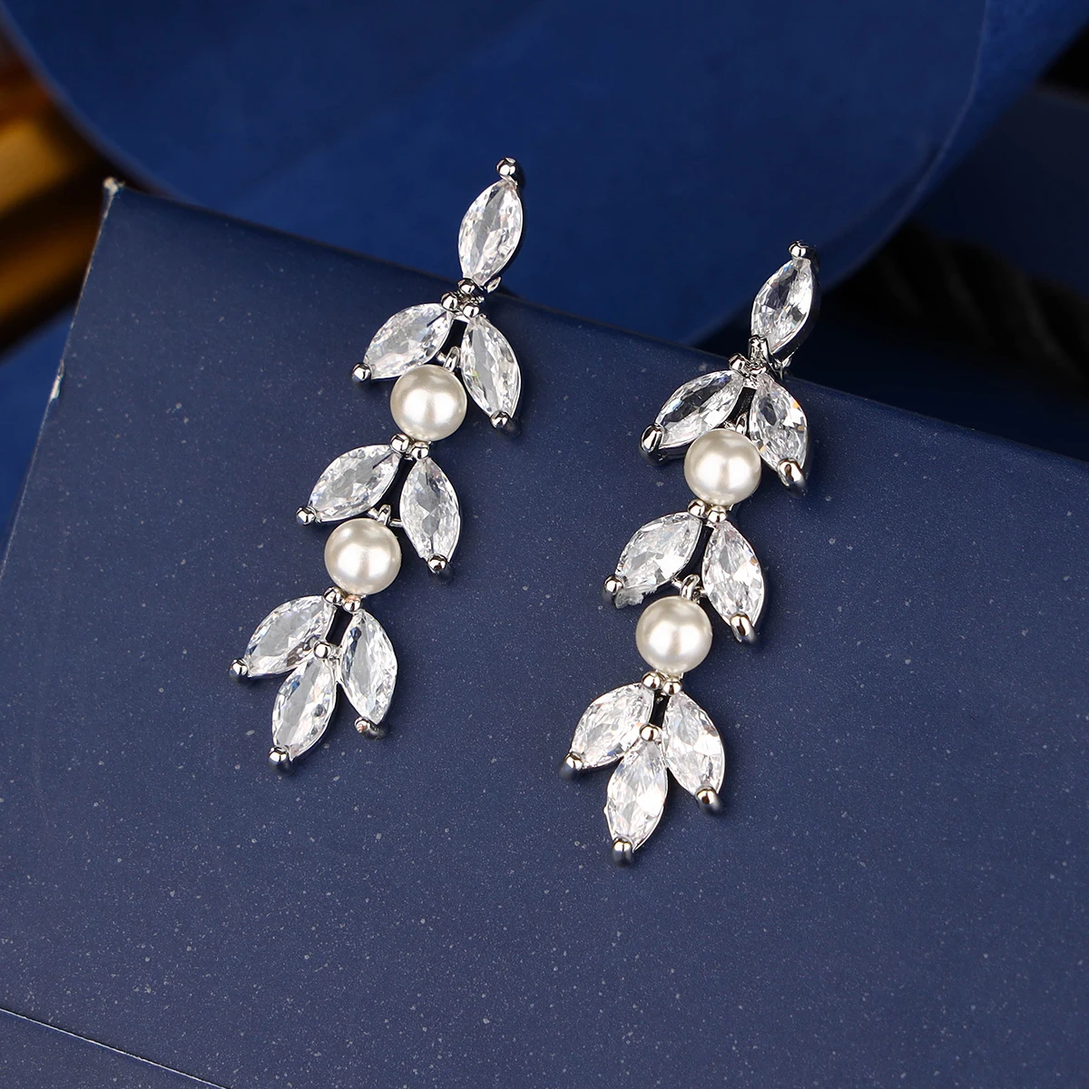 Bridal bridesmaids cubic zirconia wedding pearl crystal pendant earrings women's jewelry gift