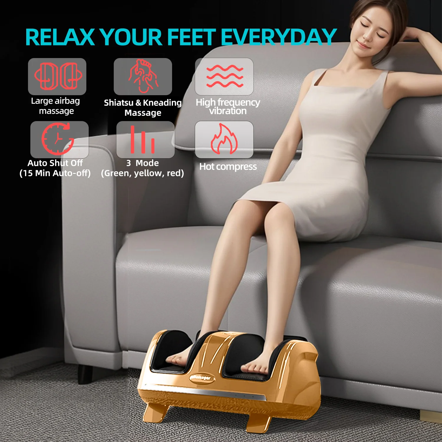 Super Big Electric Foot Leg Massager Machine with Vibration,Deep-Kneading, Compression, Shiatsu, and Heat for Plantar Fasciitis