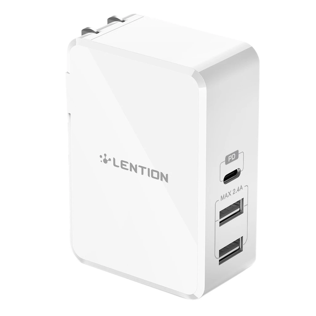 

LENTION 45W 3 Ports USB-C Power Delivery Charger with Fast Charge PD Adapter for iPhone Xs/Max/XR/X/8,White(US Plug)