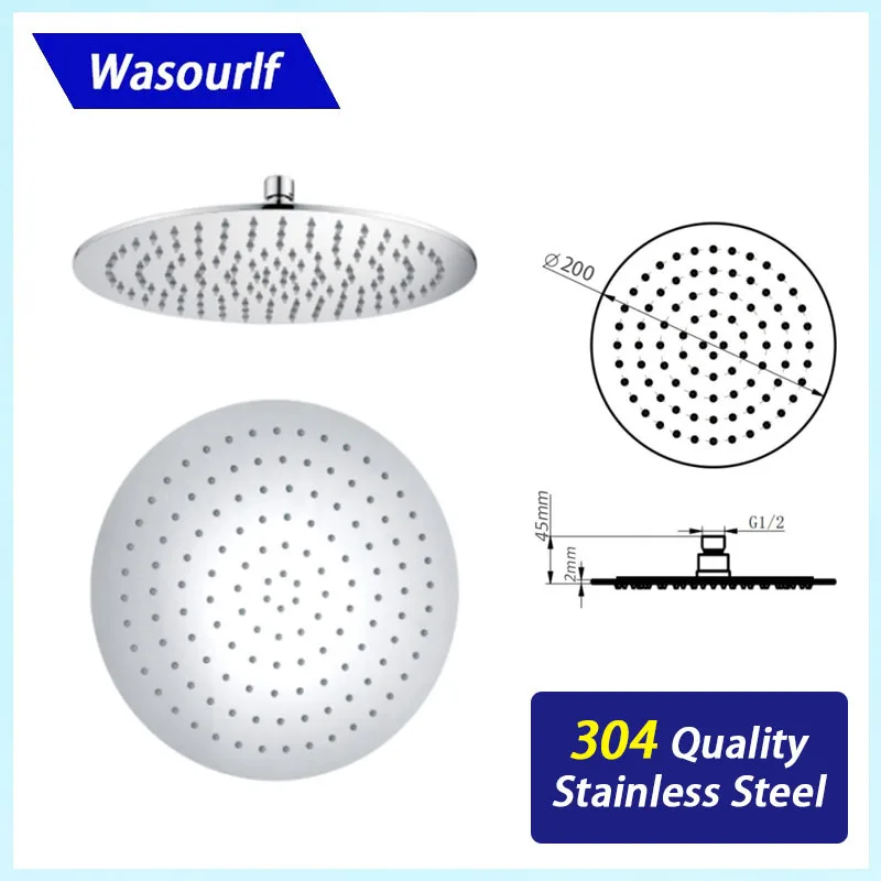 

WASOURLF Water Saving Top Shower Head 304 Stainless Steel Rainfall Overhead Ceiling Chrome Bath Hotel Bathroom Parts Fittings