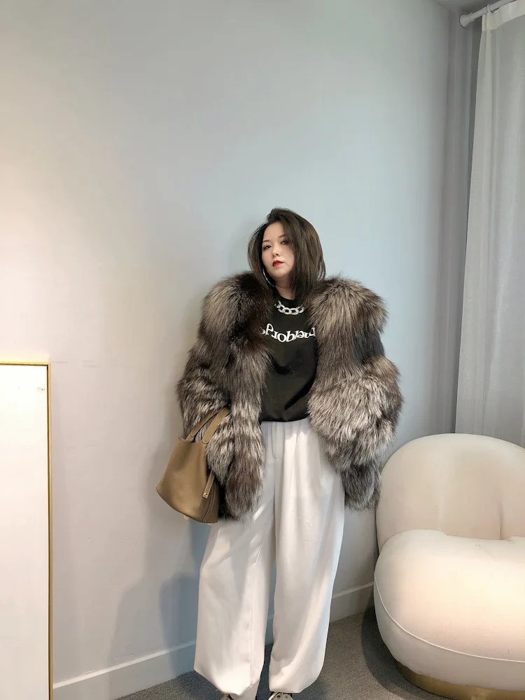 アンティミテ　2024winter fur coat サイズS Woman's Grey 3/4 Section Mink Fur Coat With Dark Grey Fox Trim
