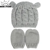 2 PCS Pure Color Baby Kids Girls Boys Winter Warm Knit Hat 2021 New Cute Glove Lovely Beanie Cap Set 0-18 Month 3