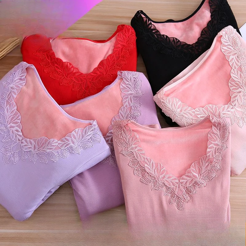 New Autumn Winter Keep Warm Fashion T-Shirts Women Long Sleeve Pullovers Elegant Keep Slim Lace Tops and Pants Set C826