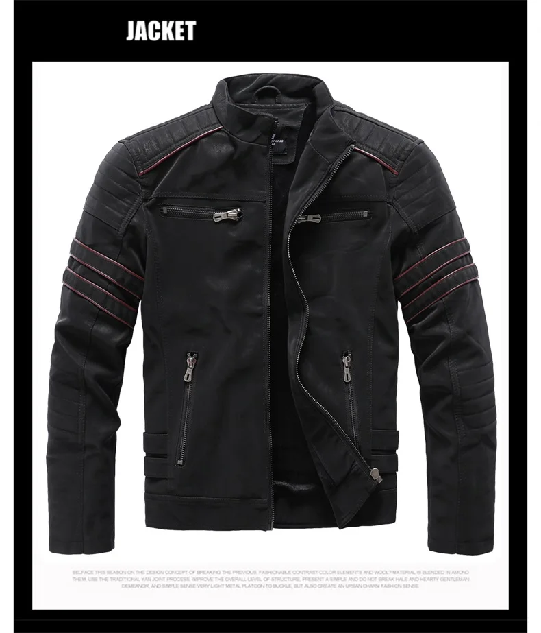 Winter Motorcycle PU Leather Jacket Men 
