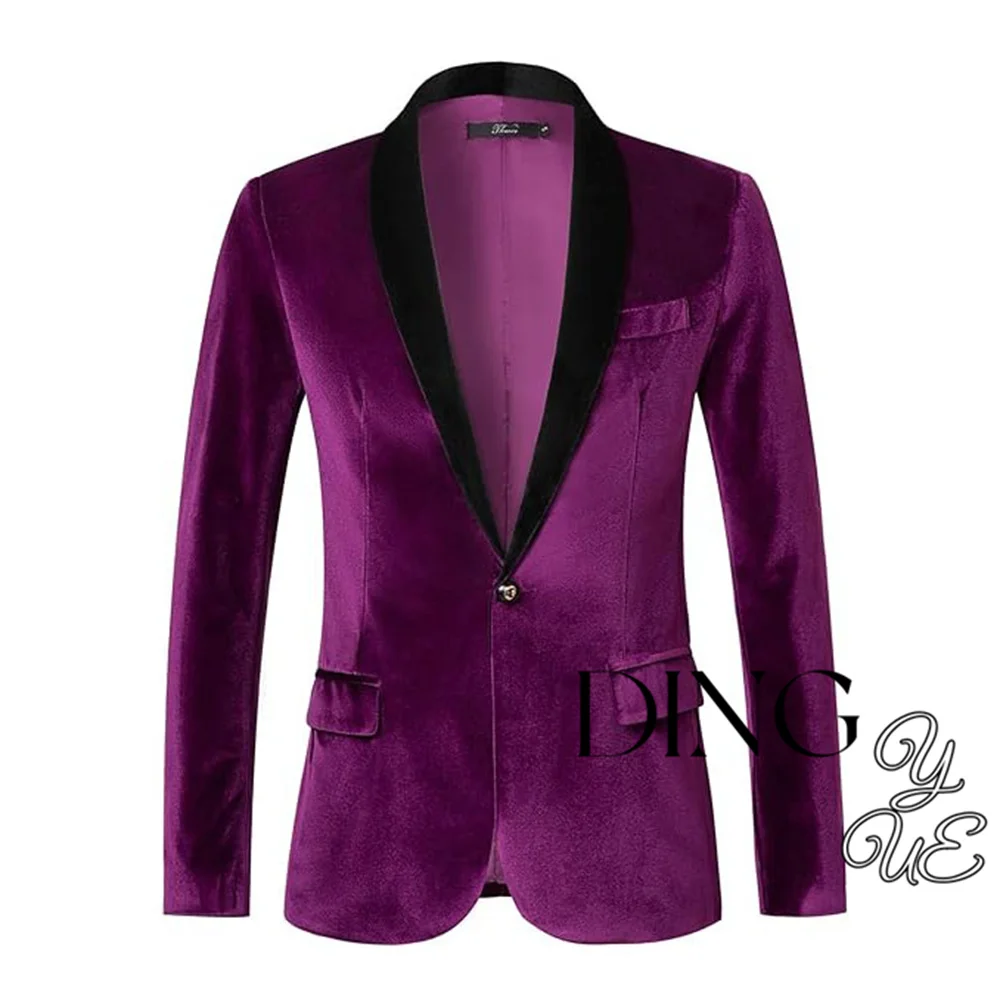 Mens Velvet Blazer Slim-Fit Solid Color One Button Blazer Sport Coat Jacket for Wedding Dinner Party