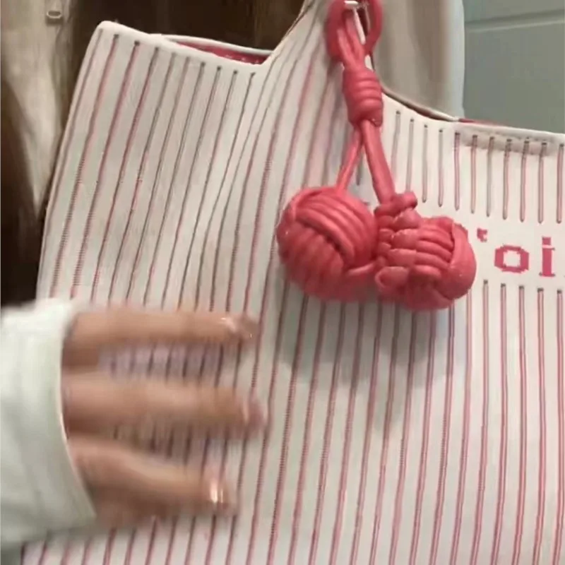 Sweet Cute Pink Stripe Tote Bag Women Letter Print Colorblock Large Capacity Shoulder Bag Ladies Casual Commuter Sle Handbag New