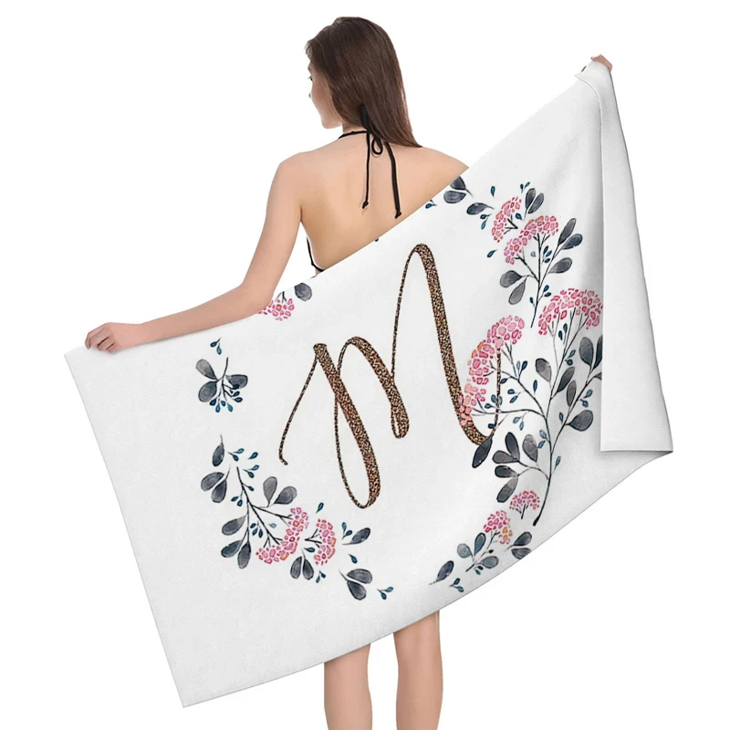 

Letters and Flower Bath Towel Botanical Floral Beach Towel Microfiber Shower Quick Dry Swimming Cover Travel Sport Spa Towels