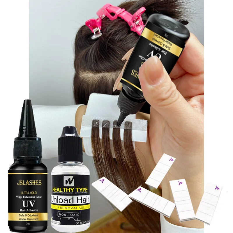 UV Glue Tape Hair Extension Set 3pcs Fast Bonding Wigs Tools Set Hair Extension Sticker Kit Glue & Remover Kit Beauty Tools