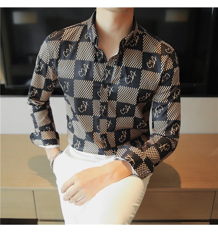 Men New Shirt High-end Sense Business Versatile Plaid Slim Fashion