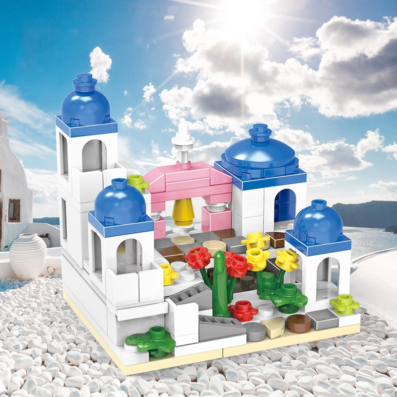 City Series Girls Santorini Castle Building Block Create Unique Structures Classic DIY Model Brick Toys Gift for Children Kids
