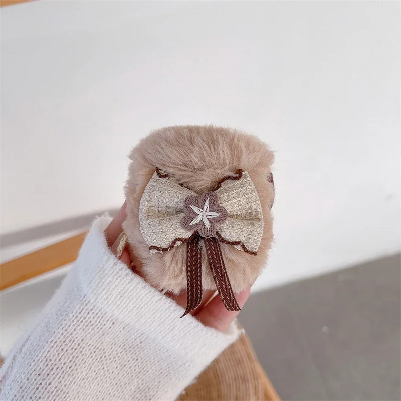Winter Soft Fluffy Fuzzy Warm Bow Case Per Apple Airpods 2 3 Generation Cover Per Airpods Pro 2Nd Gen Per Air Pods Protective
