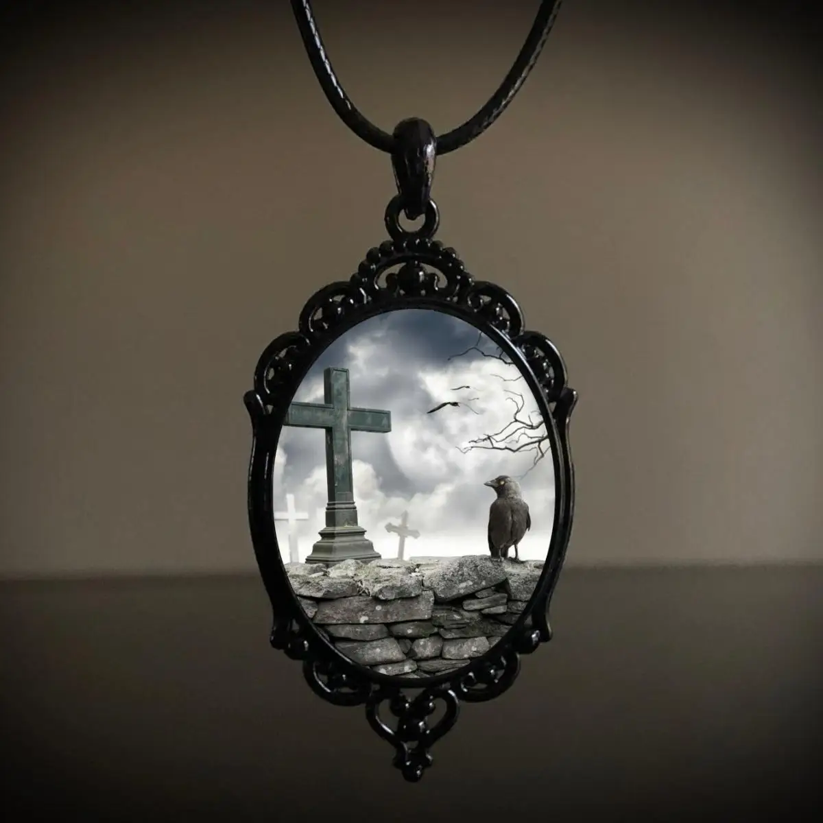 Fashion Vintage Gothic Accessorie Witch Pagan Cross Crow Fox Glass Pendant Necklace Jewelry Gift