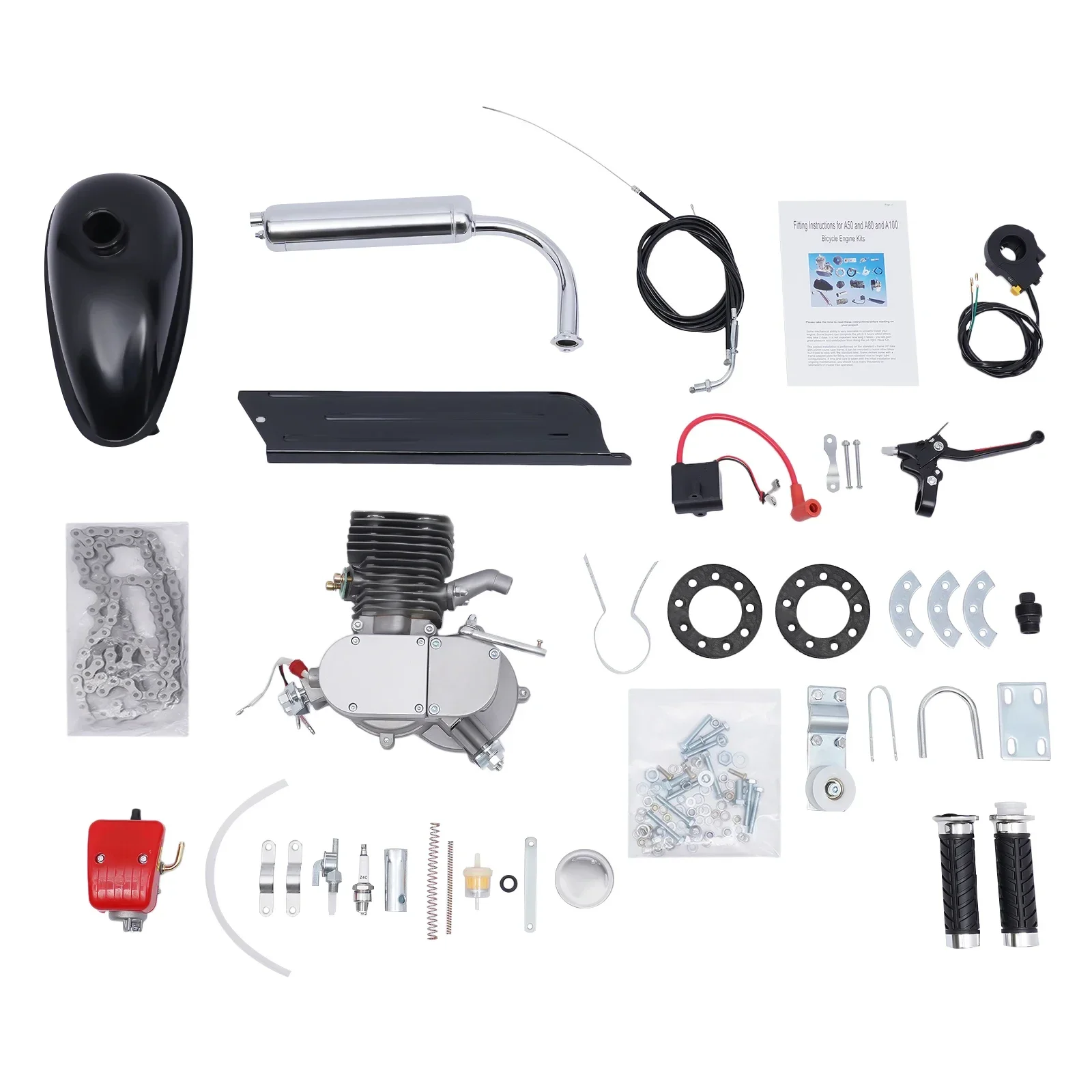 Single Cylinder Air-cooling 2-Stroke Electric Bicycle Engine Kit Bike Gasoline Auxiliar Motorized 100CC Load Capacity 200KG