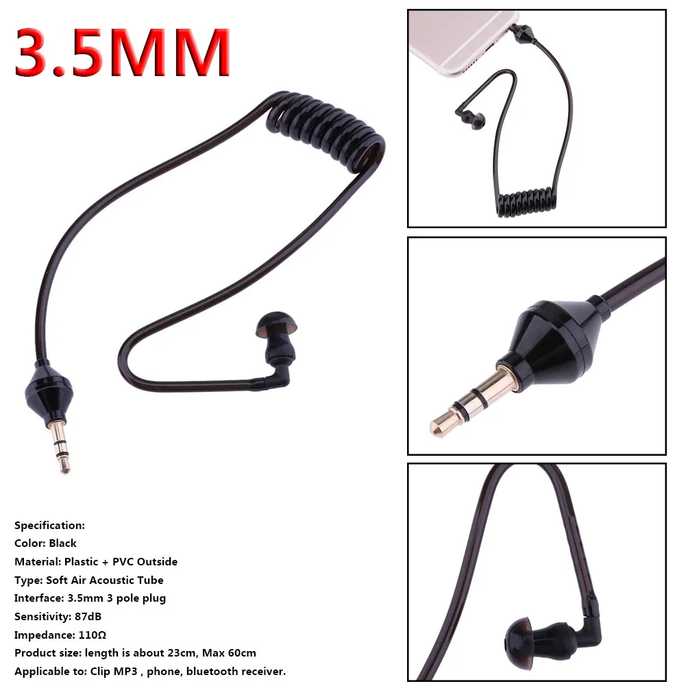 Monaural 3.5mm Anti Radiation Earphone Black