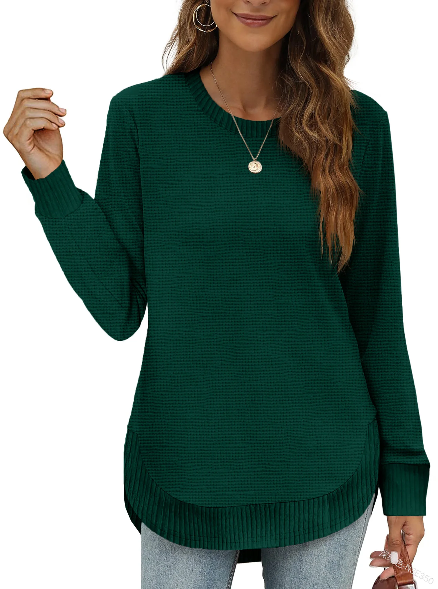 

Women's Knitted Pullover Sweater Tunic Top Casual Loose Round Neck Long Sleeve Shirt High Low Curved Hem Pullover Jumper