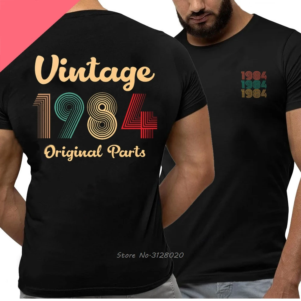 40. Geburtstag Baumwolle Männer T-Shirt Legenden wurden im Jahr 1984 geboren, Vintage 40 Jahre altes T-Shirt linke Brust voller Rücken drucken T-Shirts – Detail 13
