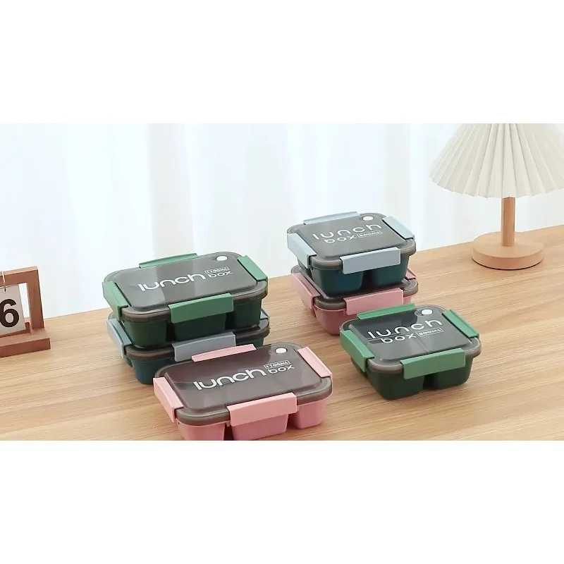 New Plastic Compartmented Lunch Box Microwave Safe Bento Box with Cutlery Food Storage for Student Worker Tableware 800/1100ml L