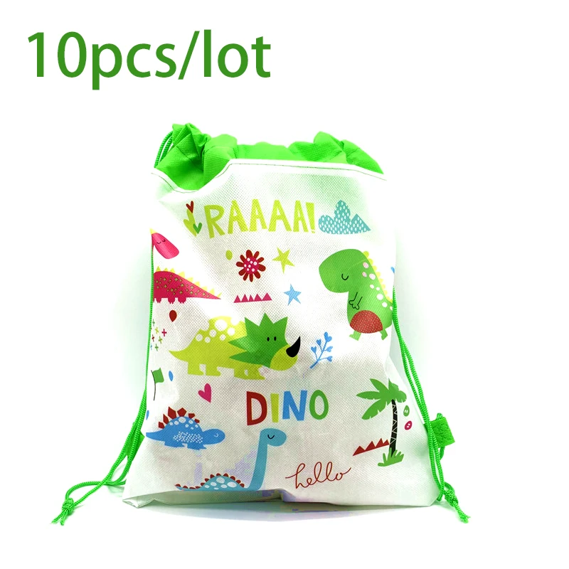 

10pcs/lot Cartoon Dinosaur Theme Party Gift Bag Drawstring Backpack Non-Woven Fabric Loot Bag For Kids Boy Birthday Decoration