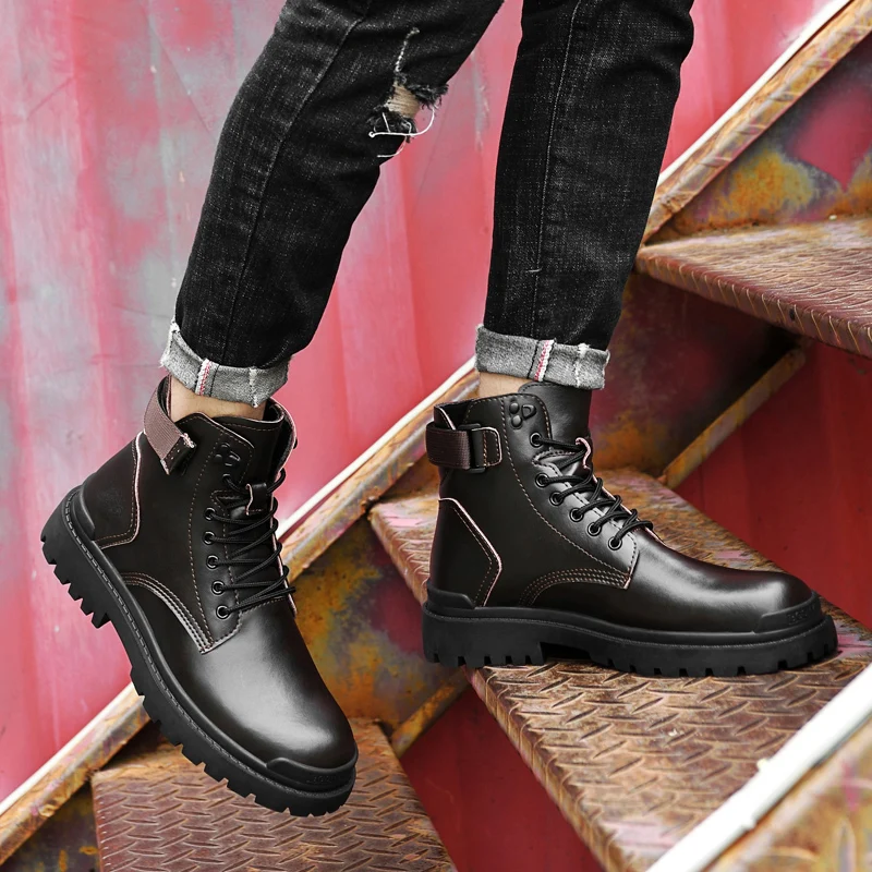 

Spring Autumn High Top Work Shoes for Men Punk Ankle Boots Motorcycle Outdoor Boots Plus Size Military Combat Trekking Footwear