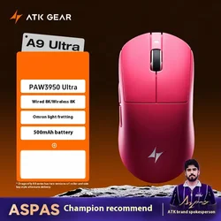 ATK DragonFly A9 Air Ultimate Wireless Gaming Mouse - High - Performance 42,000 DPI, 8KHz RGB with Ergonomic Design (A9 Ultra Pink)