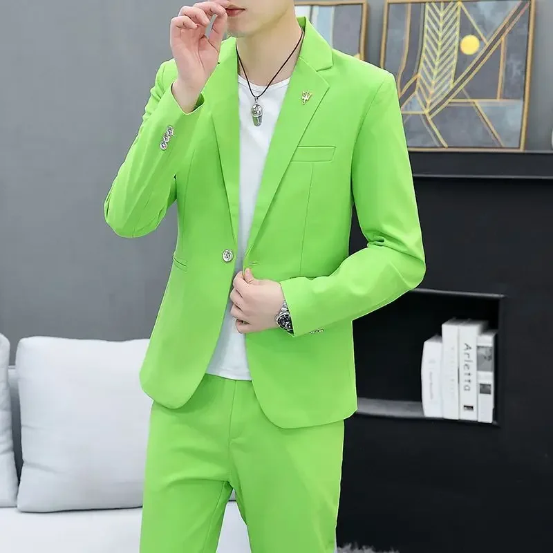 thumbnail image 1 of Conjunto de 2 piezas de moda coreana para hombre, trajes y blazers de color sólido, pantalones, ropa elegante, tendencias, disfraces, novedad, 1 of 5