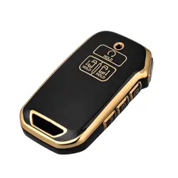 Premium Key Fob Case Cover and Keychain with 7 Buttons (Black gold)