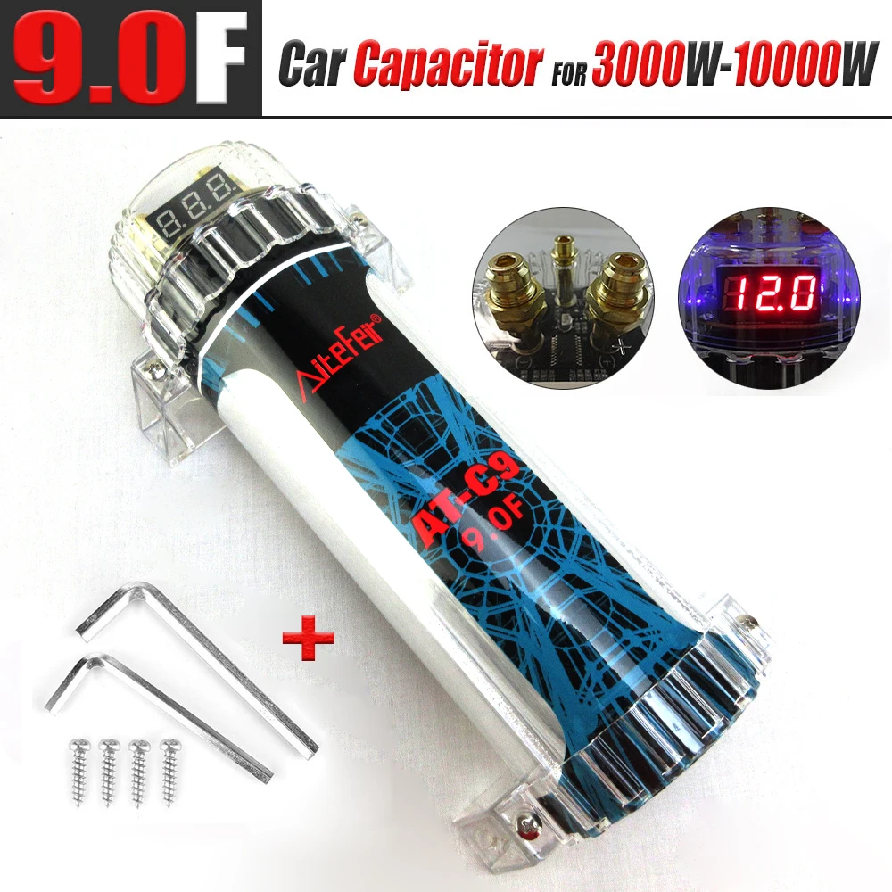 3000W-10000W Voltage Digital Display Car Capacitor Amplifier Regulator Stabilizer Audio Modification 9.0 Farad Power Capacitor