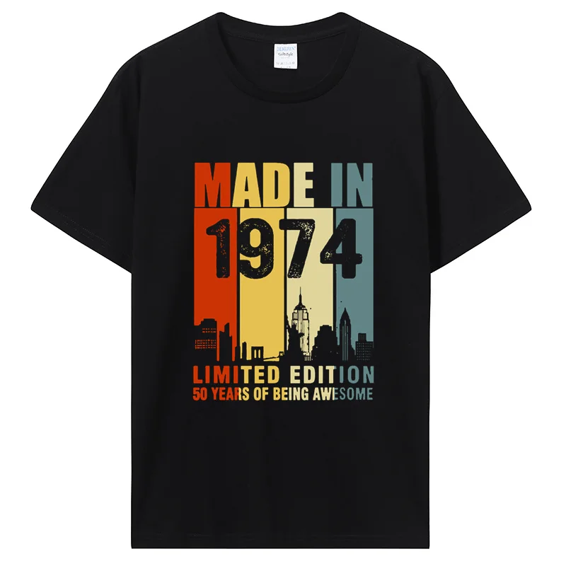 남녀공용 빈티지 1974 생일 티셔츠, 남편 B-Day 선물, 명언 견적 그래픽 의류, 오버사이즈 티셔츠