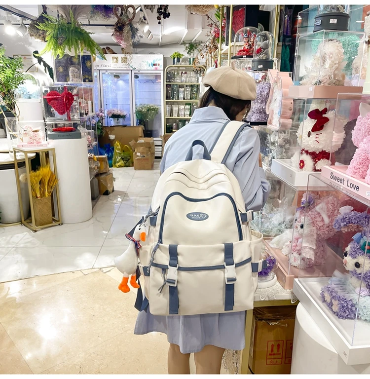 New High School Harajuku Double Buckle Women Backpack School Bags Teenage Girls Kawaii Backpack Waterproof Student Bag Mochila