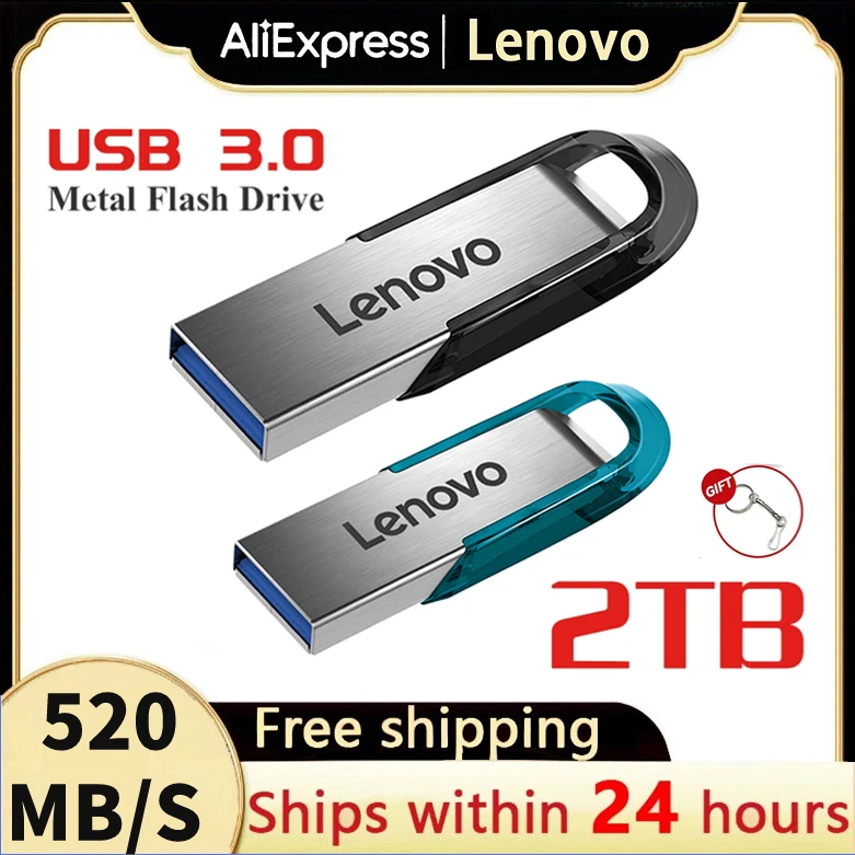 Lenovo 2Tb Usb Flash Drives Mini Metal Real Capacity Memory Stick Black Pen Drive Regalo Aziendale Creativo Silver Storage U Disk