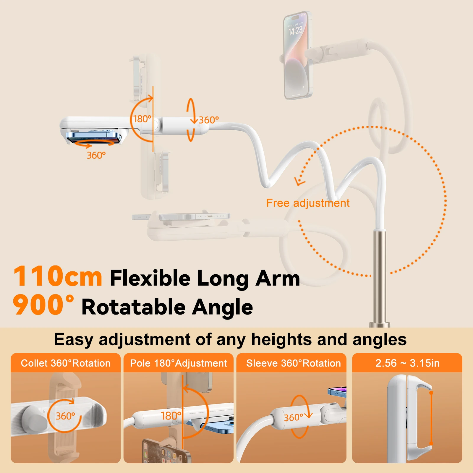 Eary Gooseneck Phone Holder For Bed Lazy Bracket Adjustable Long Arm Flexible Stand Mount For Desk CellPhone Universal Kickstand