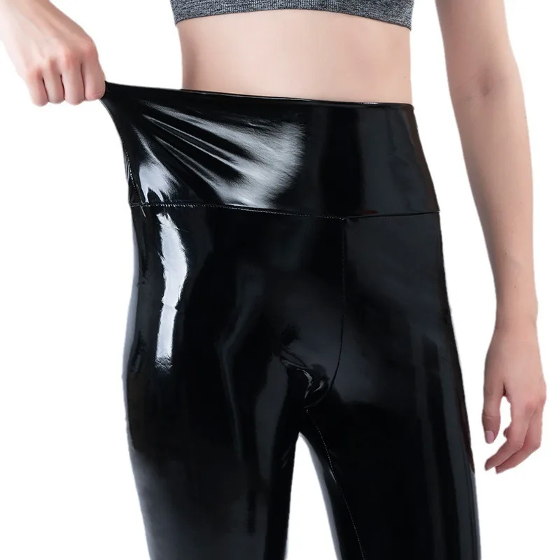 Fashion PU Leather Pencil Pants Women Shiny PVC Leggings Trousers High Waist Ladies Sexy Slim Elastic Pants Bodycon Streetwear 3