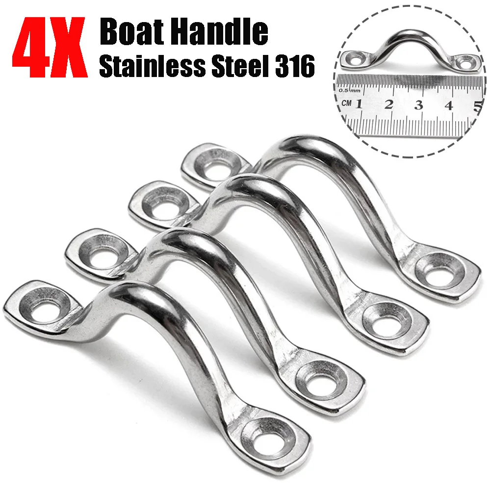 4X Handle 5mm Stainless Steel Wire Eye Strap Boat Marine Tie Down Fender Hook Canopy Silver RV Engines Accessories умные часы colmi i10 silicone strap silver grey